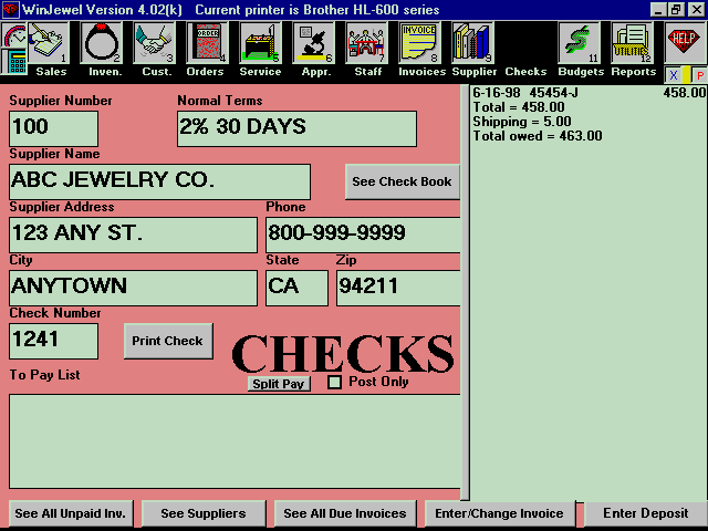 WinJewel Check Screen