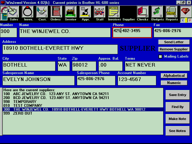 WinJewel Supplier Screen